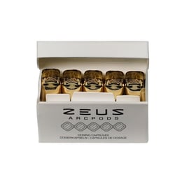 Verpackungsbox von Zeus WaxPods GT mit einer Reihe von goldenen, zylindrischen Pods.